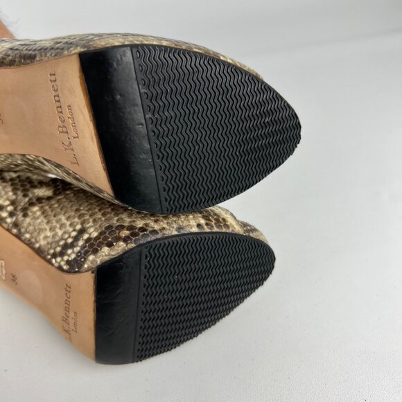 LK Bennett Womens Snake Embossed Peep Toe Pumps Brown Leather Heels size 36 US 6 - Picture 14 of 16